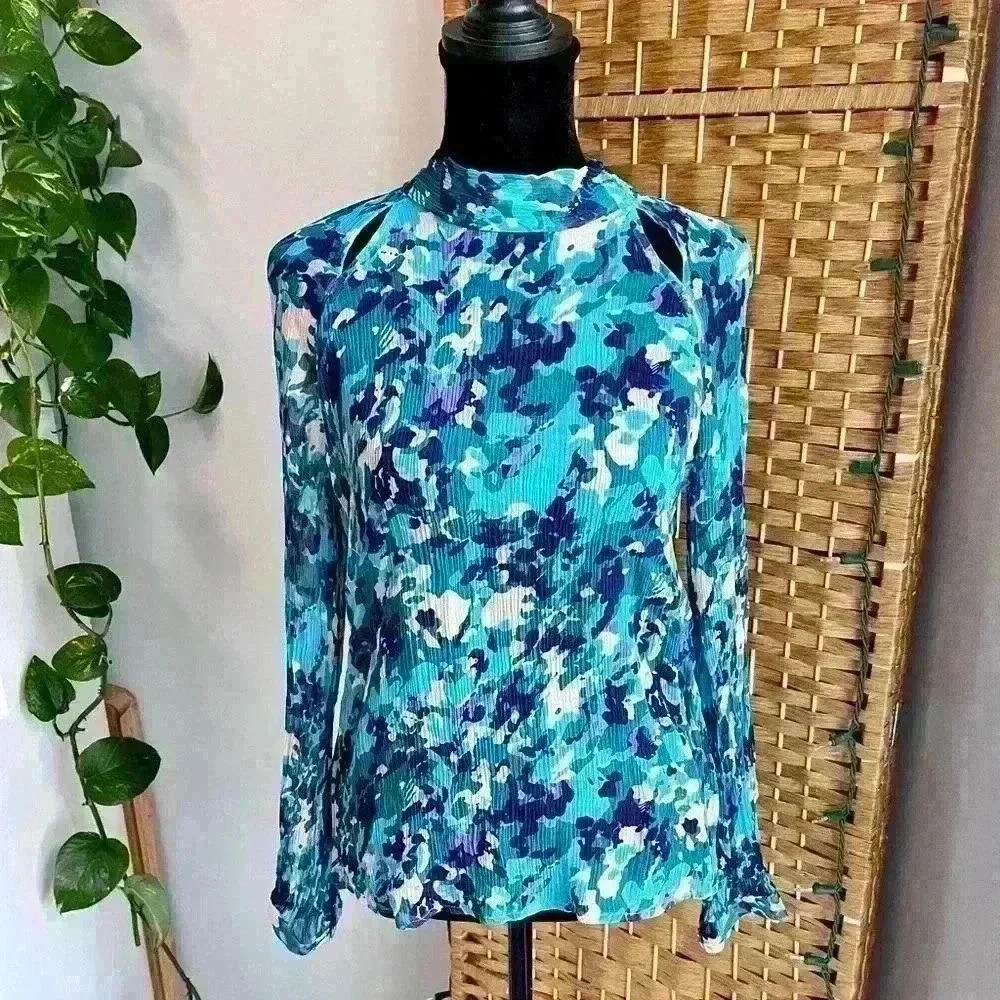 Tanner 100% Silk Abstract Cut Out Tie Back Blouse